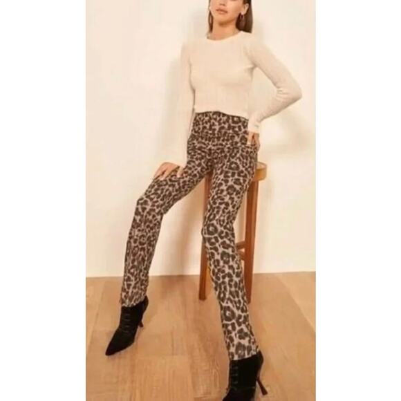 Reformation Sera Leopard High Waist Zip Straight Animal Print 0 Pant MSRP $198 - Picture 1 of 7